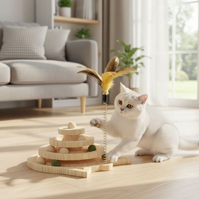 Jouet pour Chat Interactif tourne boules scandinave | Félinsitmule - chatjoue - Chatjoue
