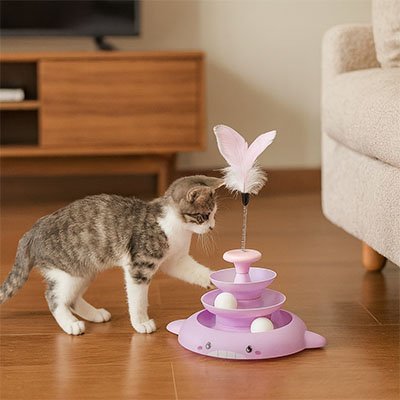 Jouet pour chat pyramide 3 étages | Stimulantballe - chatjoue - Chatjoue
