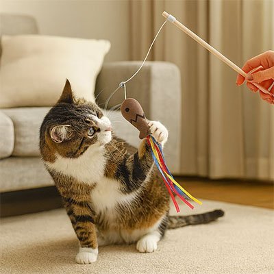 Jouet pour chat baguette et poisson | Interactif Félin - Chatjoue