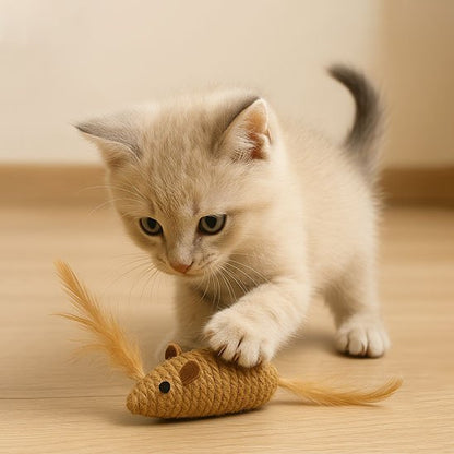 Jouet pour Chat Interactif souris en sisal et plumes - Chatjoue