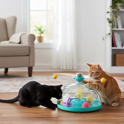 Jouet pour Chat il a 2 boules fixées sur le dessus 