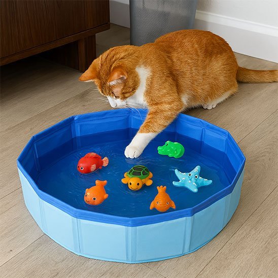 Jouet pour chat interactif piscine bleue et 6 figurines | FéliFun - Chatjoue