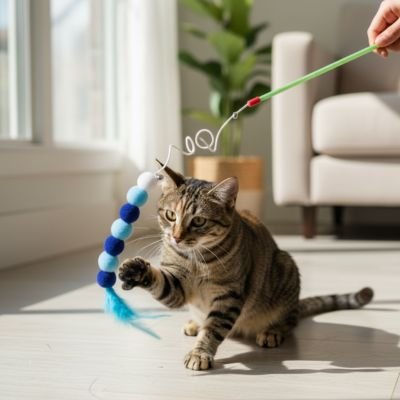 Jouet pour Chat canne à pêche bleue | catpêche - chatjoue - Chatjoue