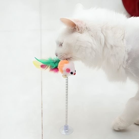 Jouet pour chat interactif oiseau sur tige et ventouse - Chatjoue