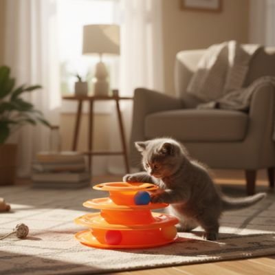 Jouet pour chat sur 3 niveaux et avec 3 balles de couleurs