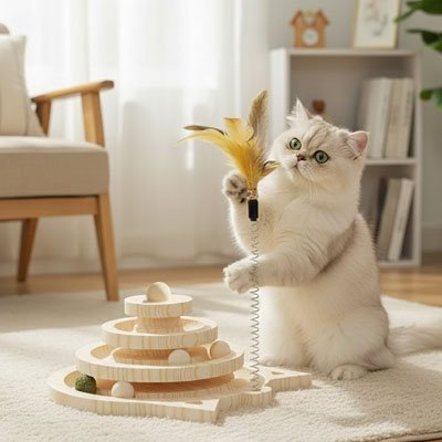 Jouet pour Chat Interactif tourne boules scandinave | Félinsitmule - chatjoue - Chatjoue