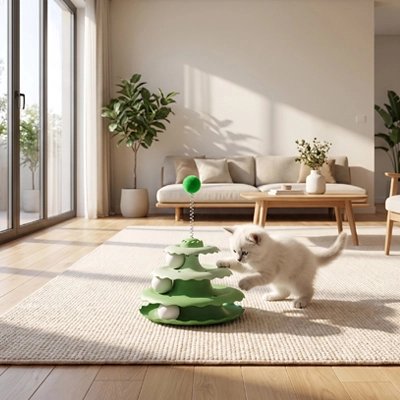 Jouet pour Chat vert et chaton blanc qui joue