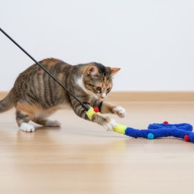 Jouet Canne à Pêche Chat Serpent & Pompons | Stimulation Chasse - Chatjoue