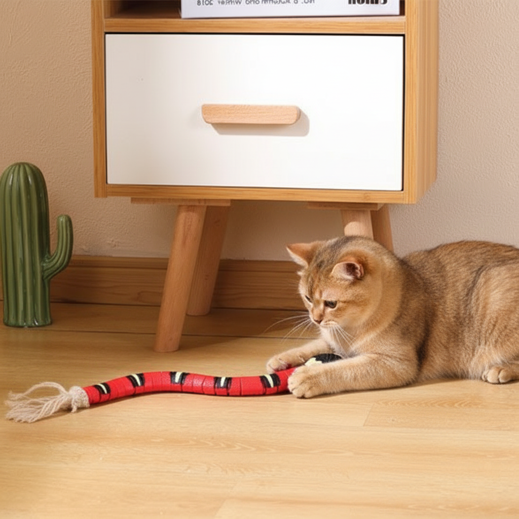 Jouet serpent chat calico
