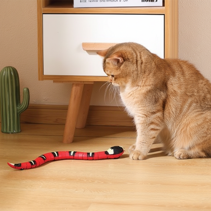 Jouet serpent chat roux