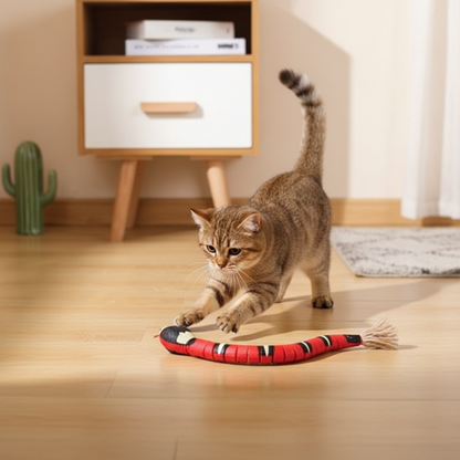 Jouet serpent chat tigré