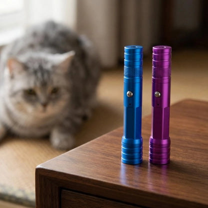 Laser pour chat un bleu un violet posés sur table