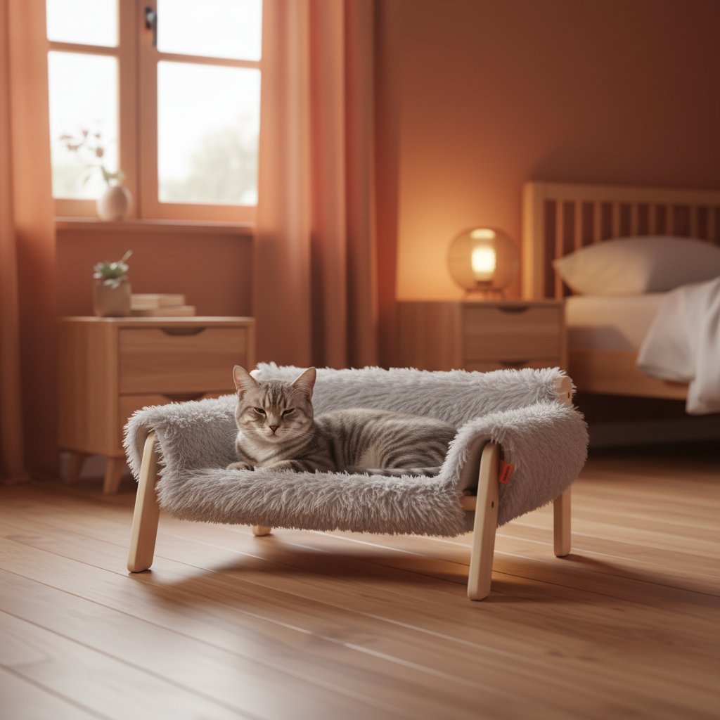 Lit chat gris - chambre chaude