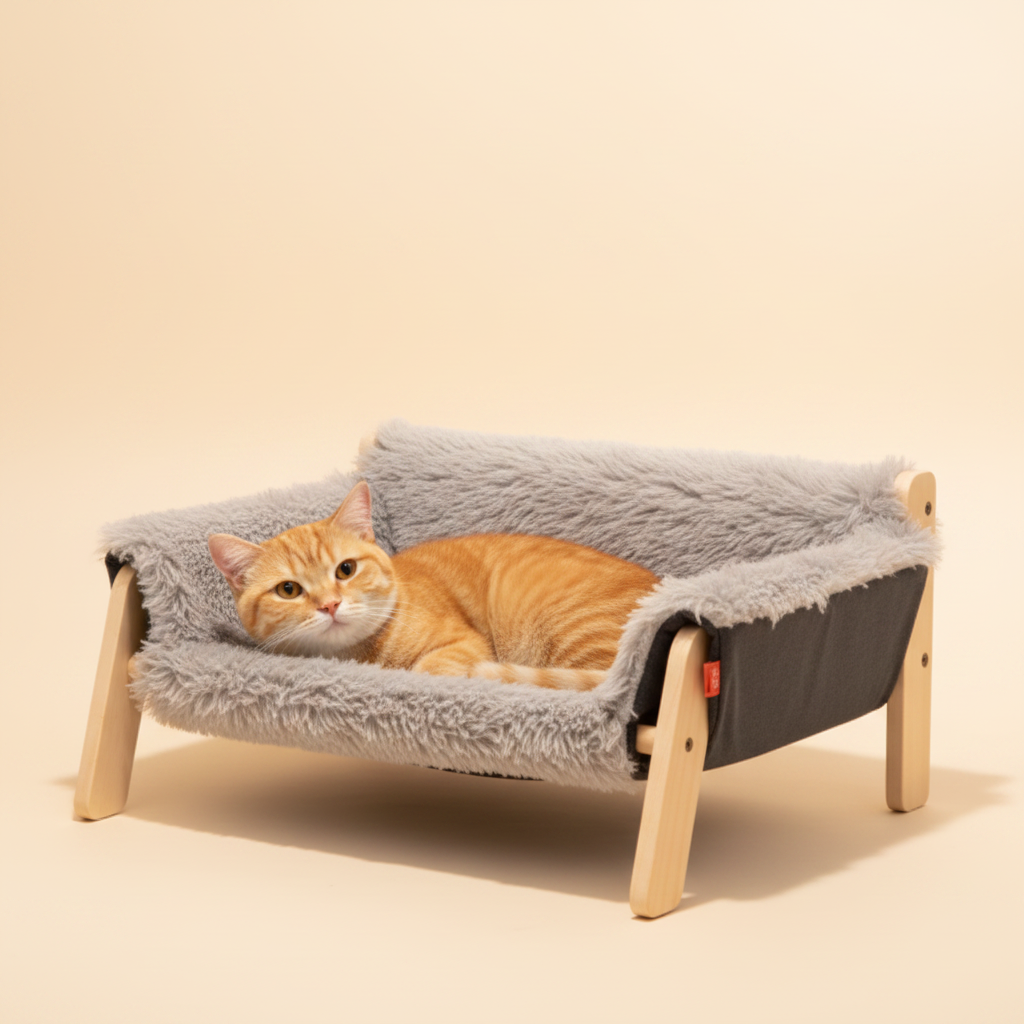 Lit chat gris - fond clair chaud