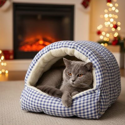 Lit pour chat avec une ouverture semi fermée 