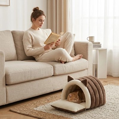 Lit pour Chat couleur marron 