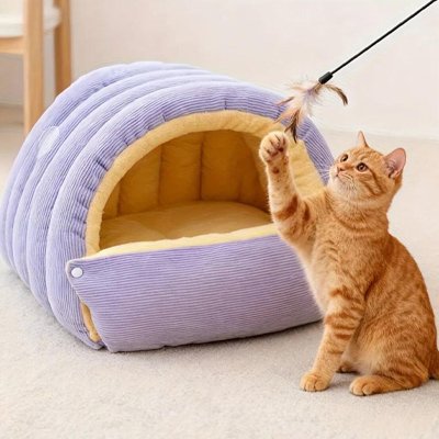 Lit pour Chat couleur mauve et crème