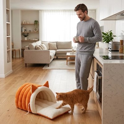 Lit pour Chat couleur orange