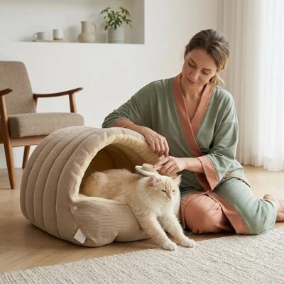 Lit pour Chat de couleur beige clair