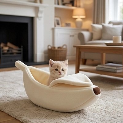 Lit pour Chat de couleur blanc en forme de banane
