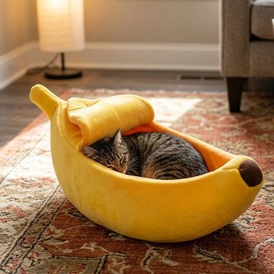 Lit pour Chat de couleur jaune en forme de banane 