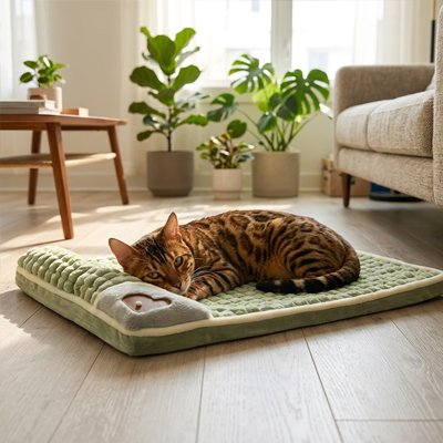 Lit pour Chat de couleur vert avec cœur