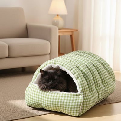 Lit pour chat de couleur vert vichy