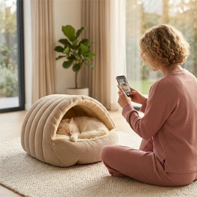 Lit pour Chat tissu en velours petites côtes 