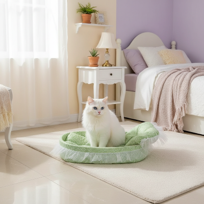 Lit princesse vert avec chat blanc