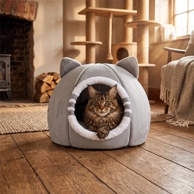 Maine Coon installé dans Niche pour Chat