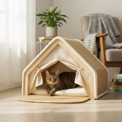 Maison pour chat avec planche à gratter