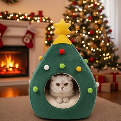 Niche pour Chat avec des boules colorées et une étoile jaune