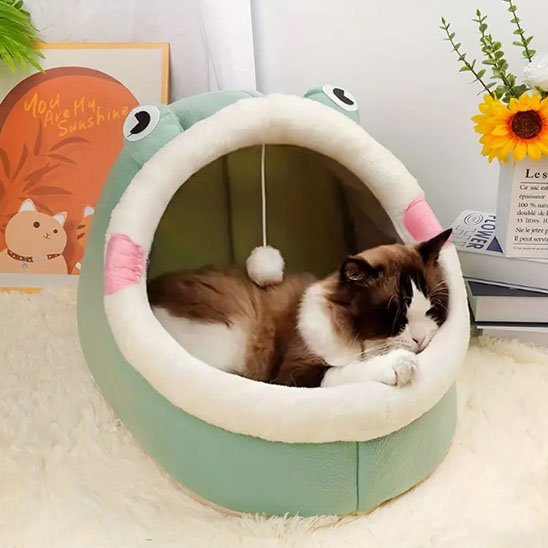 Niche pour chat avec un pompon