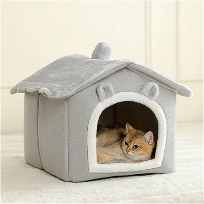 Niche pour Chat en forme de petite maison grise