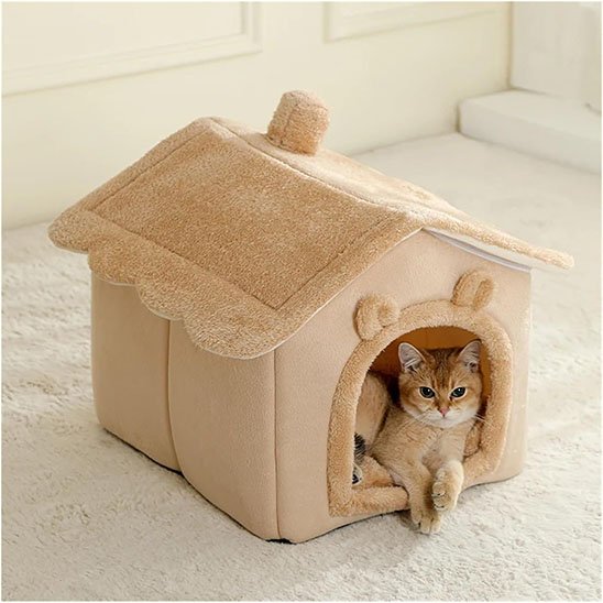Niche pour Chat en forme de petite maison marron