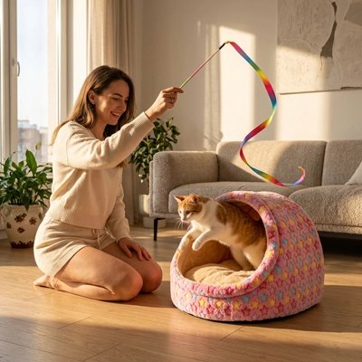 Niche pour Chat en rose étoilé