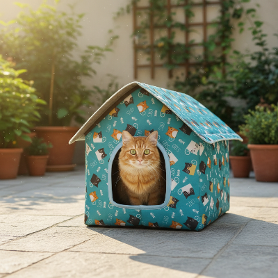 Niche pour chat extérieur bleue - terrasse jardin