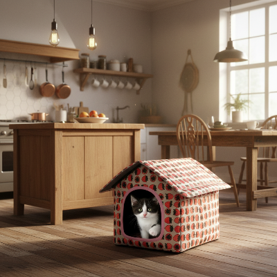 Niche pour chat extérieur fraises - cuisine rustique