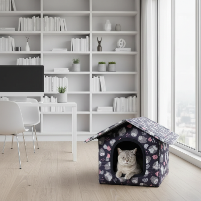 Niche pour chat extérieur jaune - bureau minimaliste