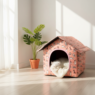 Niche  pour chat extérieur rose - salon scandinave