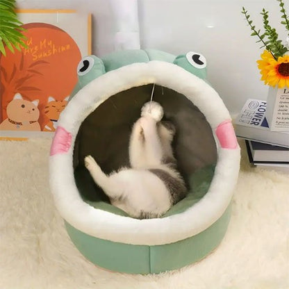 Niche pour chat jolie grenouille verte