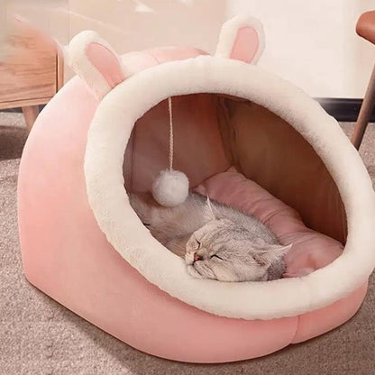 Niche pour chat petit lapin rose