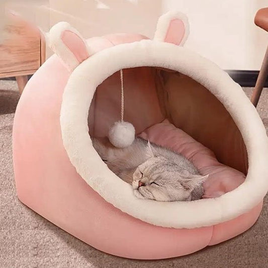 Niche pour chat petit lapin rose
