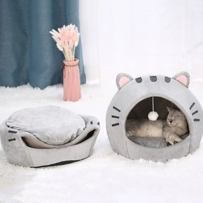 Niche pour chat tête de chat avec des moustaches