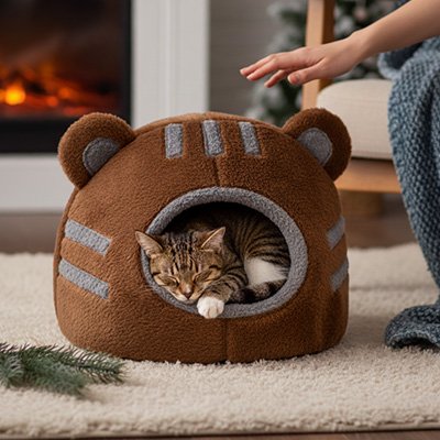 Niche pour Chat tête d'ours marron
