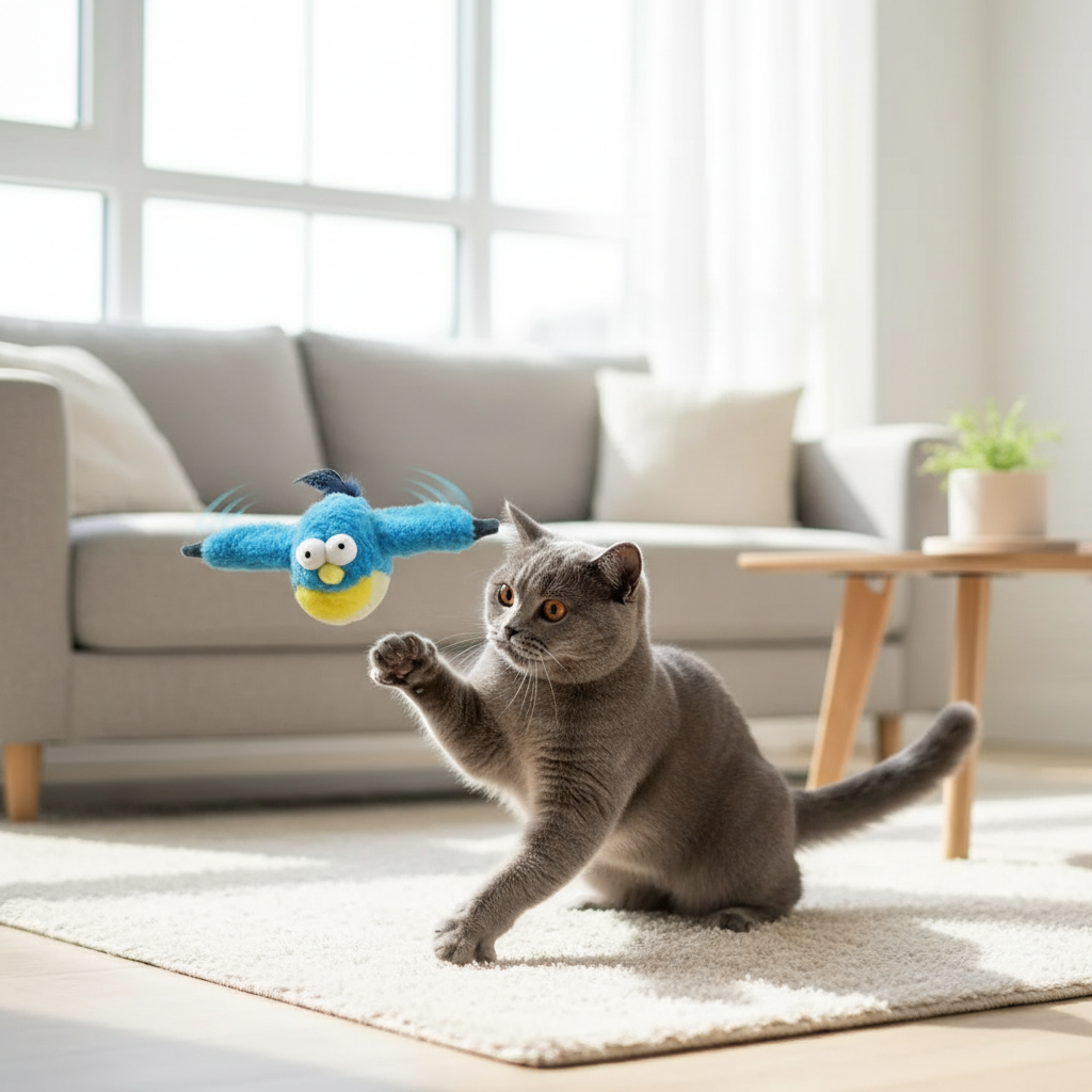 Oiseau peluche bleu British Shorthair