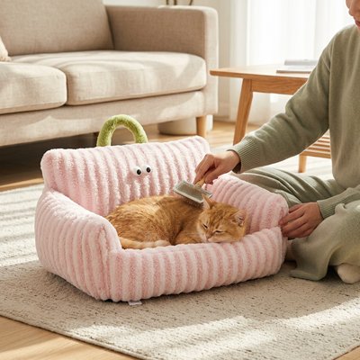 Panier Chat canapé de couleur rose
