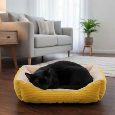 Panier chat de couleur jaune et beige