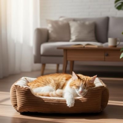 Panier chat de couleur marron et beige