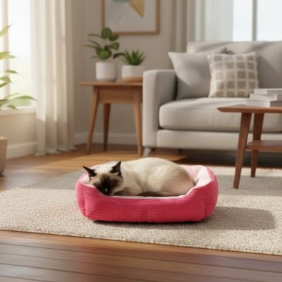 Panier chat de couleur rose et beige